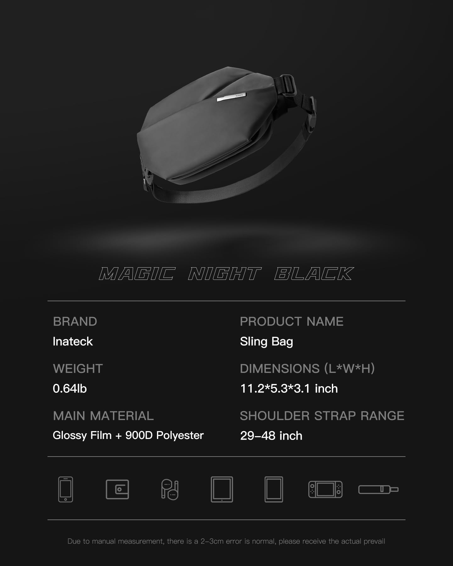 Inateck Sling Bag X, Compact Chest Bag Men Women Waterproof Bum Bag Chest Bags Shoulder Bag Crossbody Bag for Everyday Travel Hiking