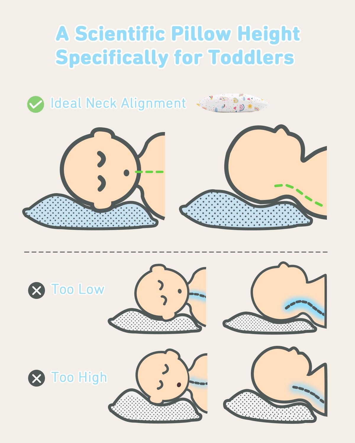 Babebay Toddler Pillow,13X18 Soft Toddler Pillows for Sleeping, Machine Washable Kids Pillow with Cotton Pillowcase, Perfect for Travel, Toddlers Cot