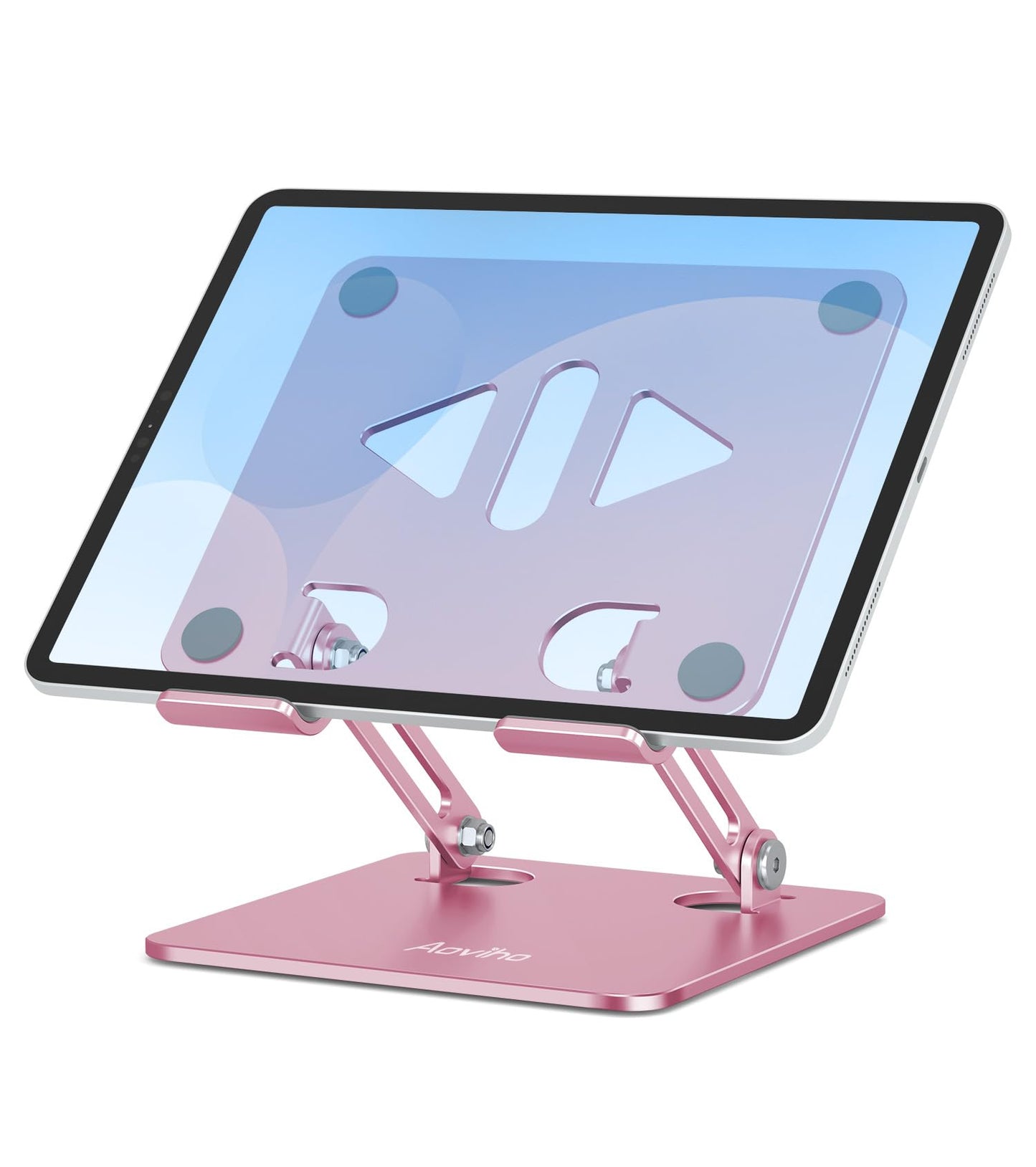 Aoviho Tablet Stand Holder for Desk, Adjustable Desktop Tablet Holder, Foldable Aluminum Tablet Mount for iPad pro 12.9, iPad Air Mini, Samsung Galaxy Tabs Z Fold Kindle Fire,4-12 inch, Rose Gold