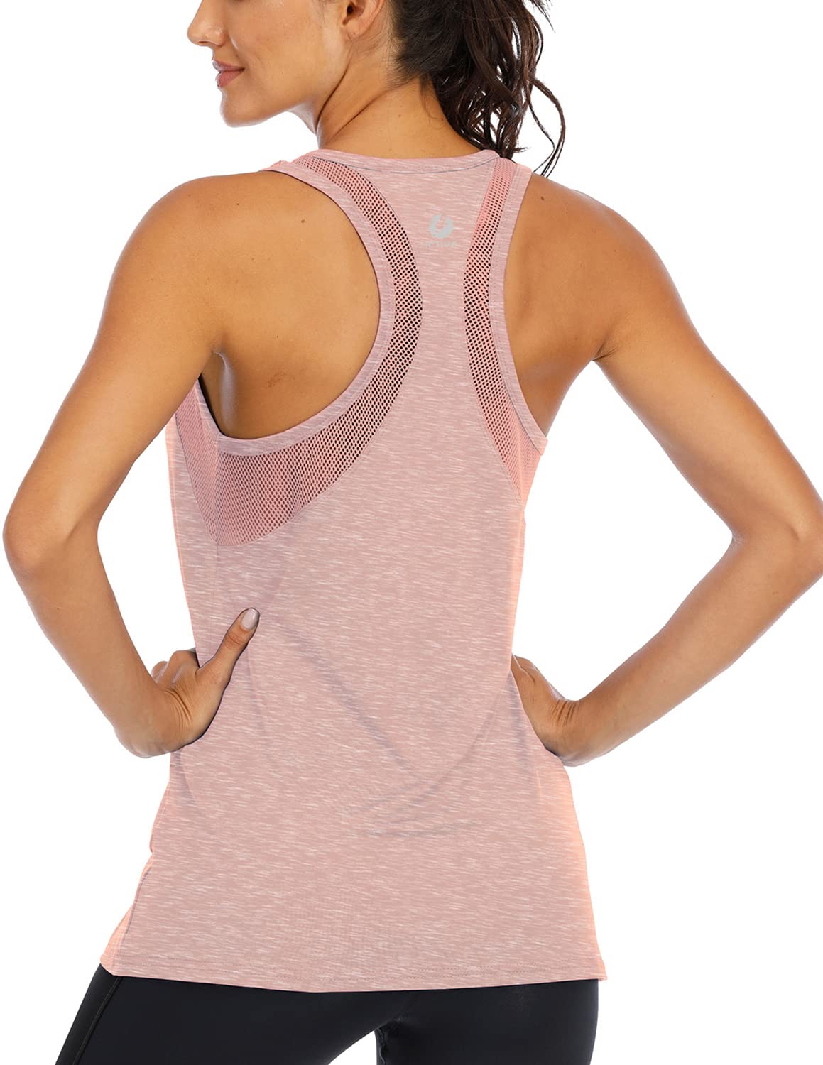 ICTIVE Workout Tank Tops for Women Loose Fit Yoga Mesh Racerback Open Back Muscle Running Activewear Gym Shirts Apricot M