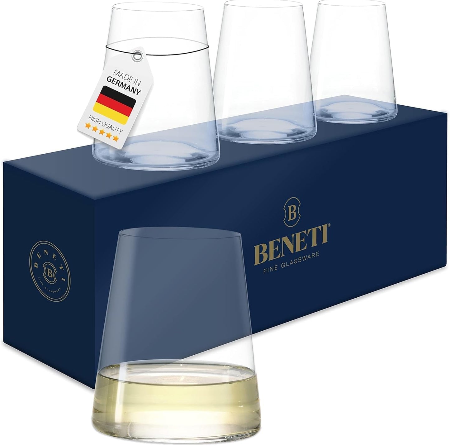 BENETI Drinking Glasses set of 6 | Premium 17oz Highball Glass Cups For Water, Juice, Cocktail, and Wine, Modern and Durable Crystal Glasses