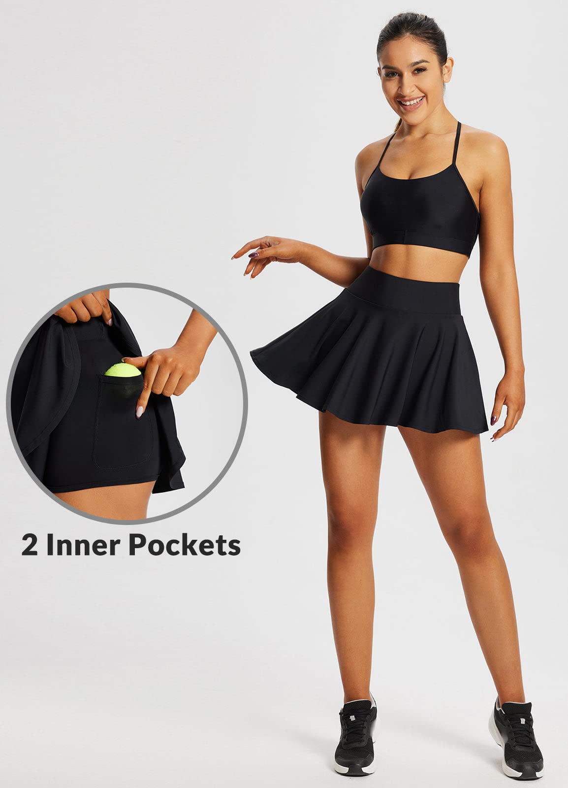 baleaf Women's Tennis Skirts High Waisted Tummy Control Pleated Athletic Golf Skorts Skirts for Running Workout Pickleball with 2 Pockets Black M