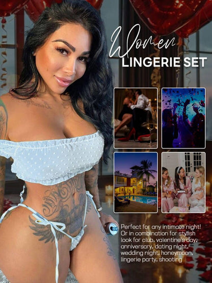 Buitifo Women Lingerie Set Lace Babydoll Self Tie Sexy Bra and Panty Pajamas Set (Blue,XL)