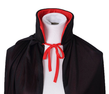 55" Stand Collar Reversible Cloak Masquerade Cape Costume, Black and Red(55"/140cm, Black and Red)