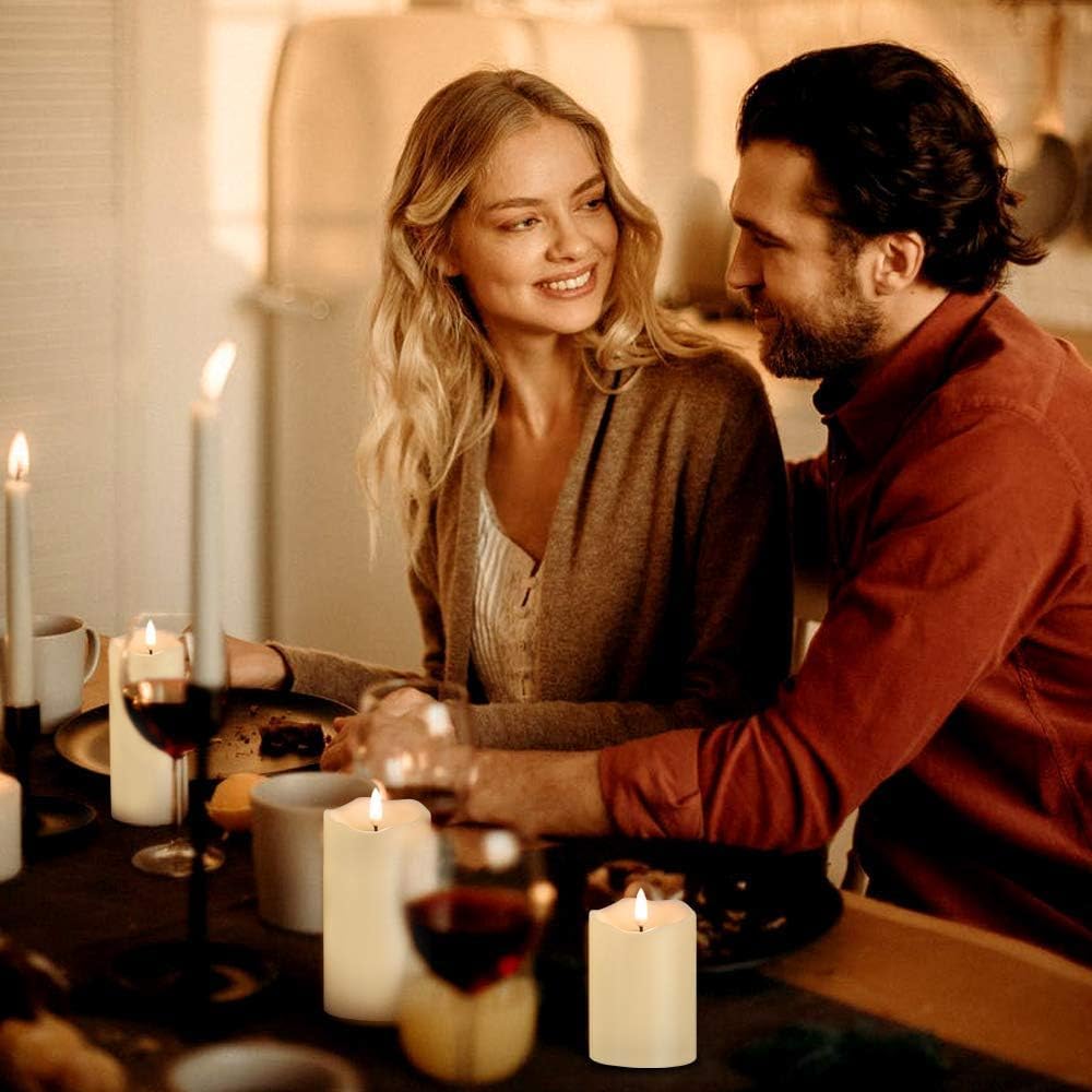 ANGELLOONG Flickering Flameless Candles, Realistic LED Candles with Remote and Timer, Set of 3 Battery Operated Candles for Room Fall Home Decor Wedding Christmas Decorations