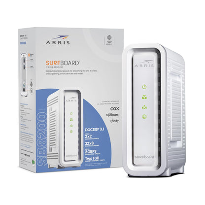 ARRIS (SB8200) - Cable Modem - Fast DOCSIS 3.1 32x8 Gigabit Cable Modem , Approved for Comcast Xfinity, Cox, Charter Spectrum, & more | 1 Gbps Max Internet Speed, 4 OFDM Channels - (No Built-in Wifi)