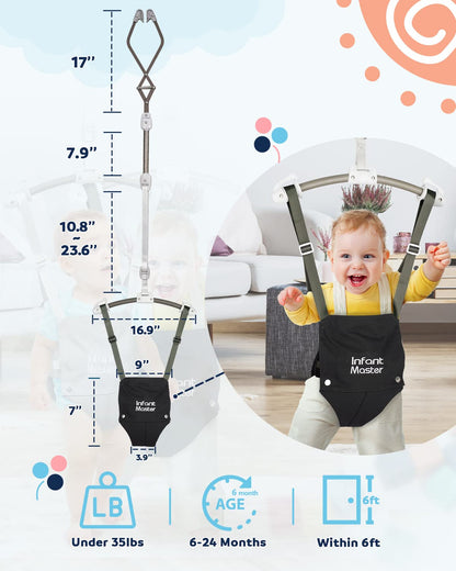 Infant Master Baby Doorway Jumpers, Sturdy Johnny Jumper Adjustable 10.8"-23.6" Strap, Soft Baby Johnny Bouncer w/Seat Bag, Protable Doorway Jumper and Boucer for Baby, Ideal Gift for Infant