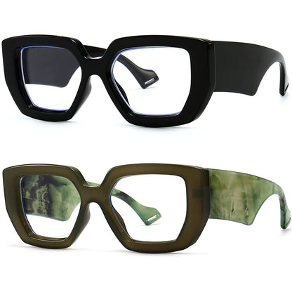 Breaksun Thick Frame Blue Light Glasses for Women Men Fashion Oversized Square Computer Gaming Eyeglasses (Black+ Olive green)