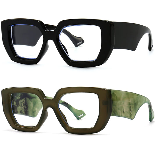 Breaksun Thick Frame Blue Light Glasses for Women Men Fashion Oversized Square Computer Gaming Eyeglasses (Black+ Olive green)