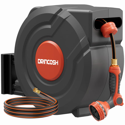3rd Generation Retractable Garden Hose 130 ft x 1/2 inch Heavy Duty Wall-Mounted Hose Reels for Outside 180° Swivel Automatic Slow Return Any Length Lock 9 Pattern Nozzle UV Resistant (Black)