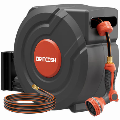 3rd Generation Retractable Garden Hose 130 ft x 1/2 inch Heavy Duty Wall-Mounted Hose Reels for Outside 180° Swivel Automatic Slow Return Any Length Lock 9 Pattern Nozzle UV Resistant (Black)