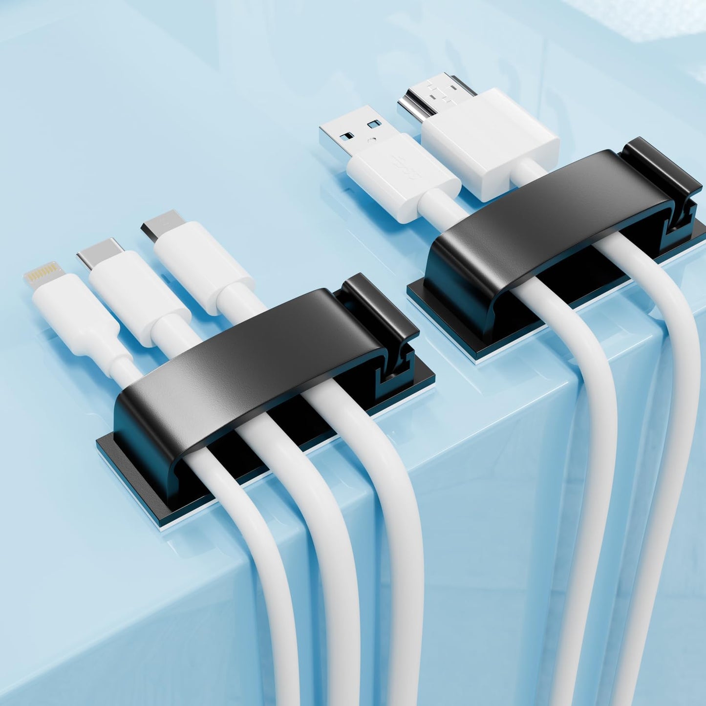 Cable Clips 50Pcs, Cable Management Under Desk Self Adhesive Cable Management Clips, 3 Functions Cord Holder, Large Cable Organizer Wire Keeper for Home Office Desk Phone Car Wall Desktop (Black)