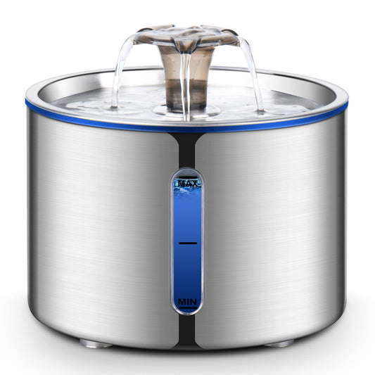 BOORCA Cat Water Fountain, 84oz/2.5L Stainless Steel Pet Water Fountain, Automatic Dog Water Dispenser with Water Level Window, Ultra-Quiet Pump, Perfect for Cats, Dogs and Multiple Pets