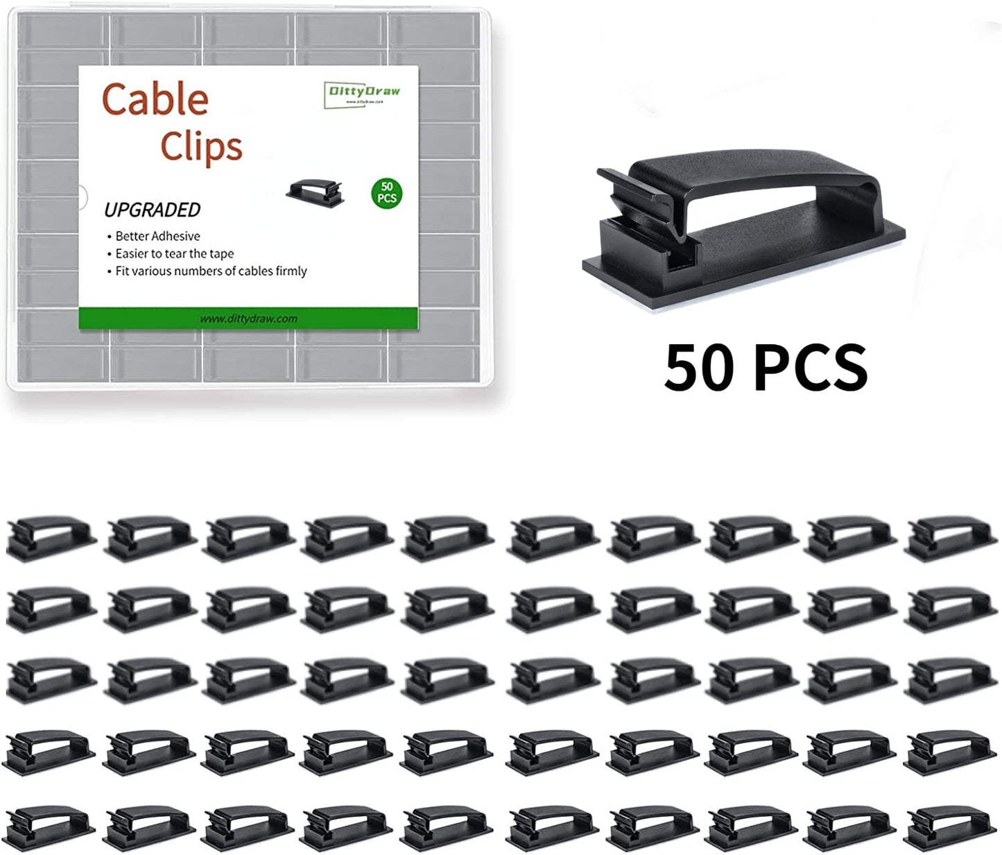 Helboar Cable Clips 50PCS, Self Adhesive Cable Management Clips, Cord Organizer Wire Clips Cord Holder for Appliances PC Wall Ethernet Cable Under Desk Nightstand Home Office Car