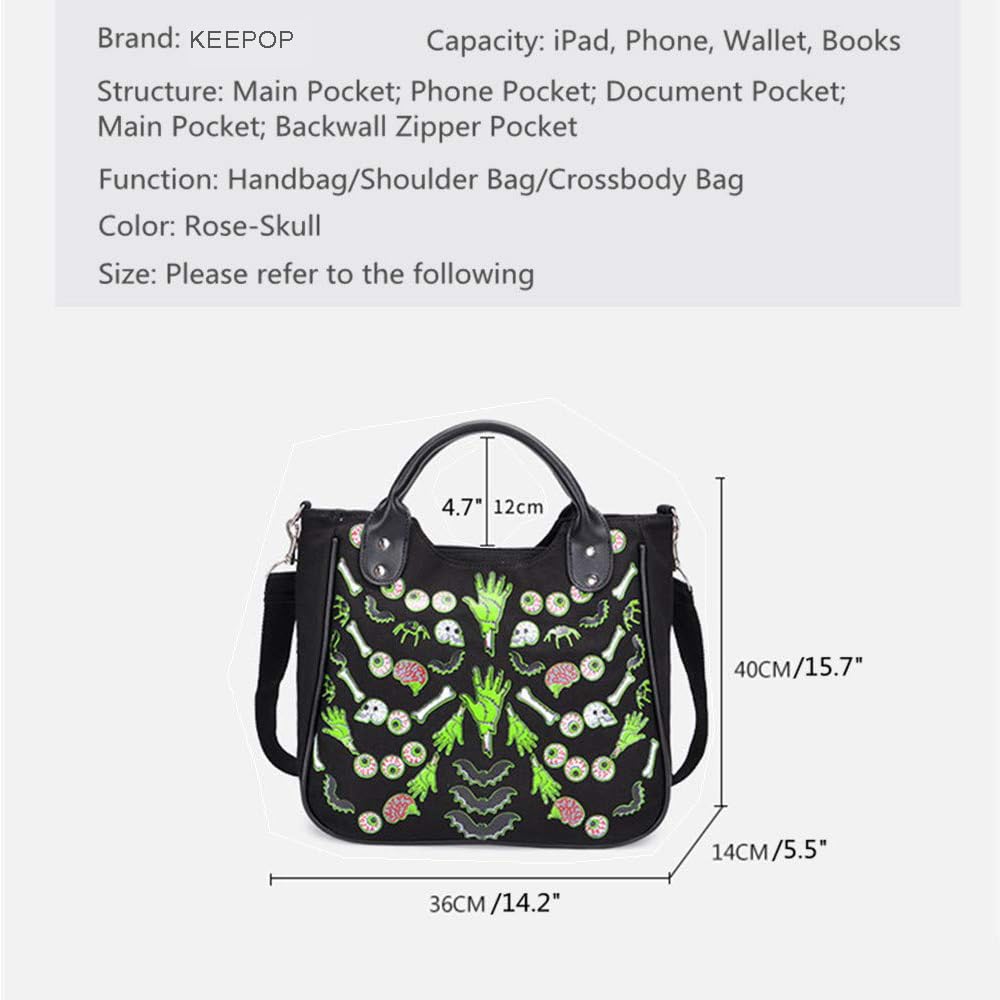 Women Fashion Rivet Handbag Purse Canvas Punk Tote with Shoulder Strap Crossbody Bag Large Capacity Black (Green)