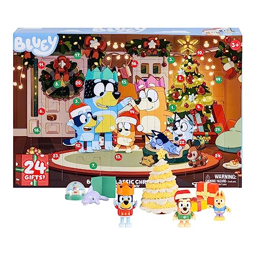 Bluey Toys for Girls and Boys, 24 Days of Surprises, Kids Advent Calendar w/Accessories, Stickers & Mini Christmas Tree