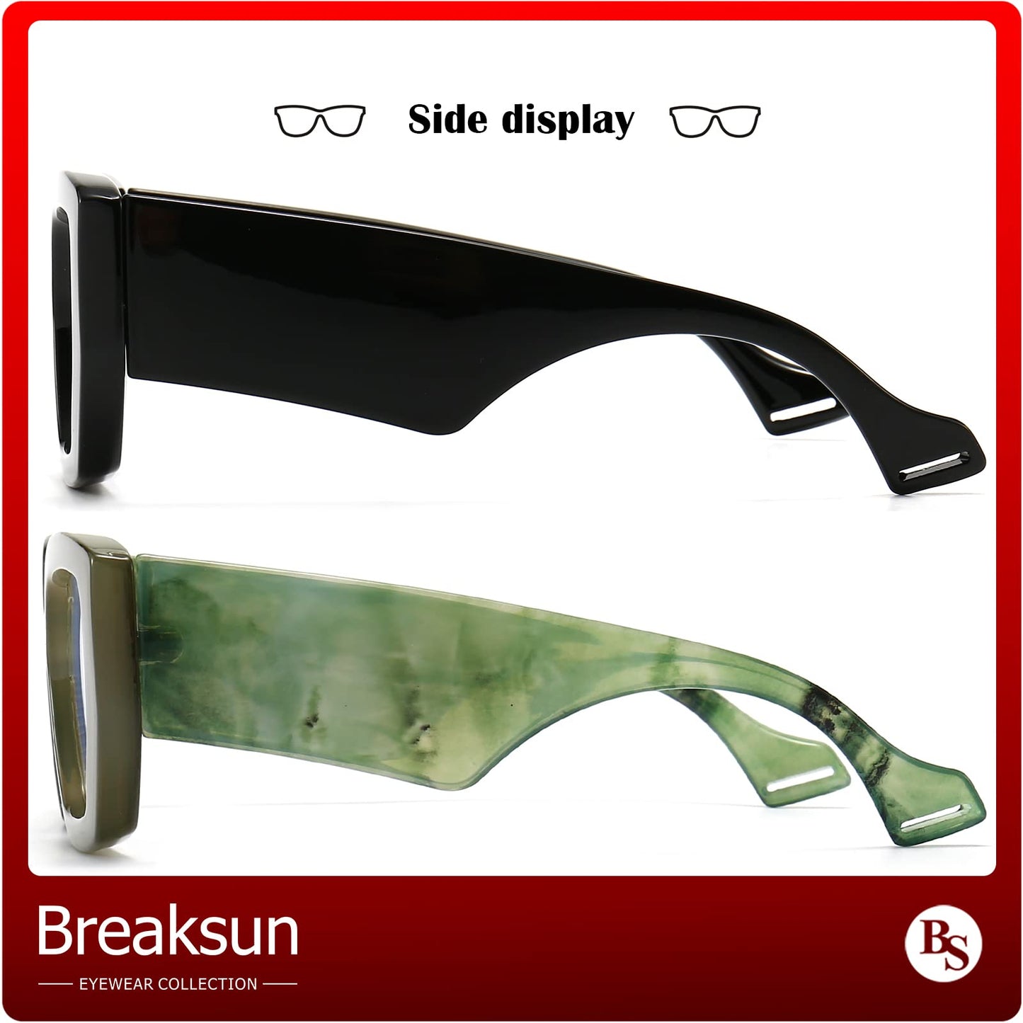 Breaksun Thick Frame Blue Light Glasses for Women Men Fashion Oversized Square Computer Gaming Eyeglasses (Black+ Olive green)