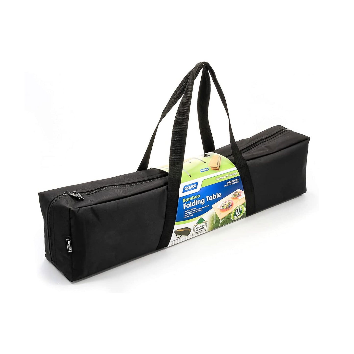 Camco Bamboo Folding Camping Table with Aluminum Legs - Natural Bamboo Top Measures 25 ½ x 19 ¾-inches & Supports Up to 85lbs - Lightweight for Added Portability & Includes Storage Bag (51895)