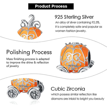 BEVALY Halloween Glow-in-the-dark Pumpkin Car Charm Fit for Pandora Bracelets and Necklaces, 925 Sterling Silver Bead Jewelry Gift for Women