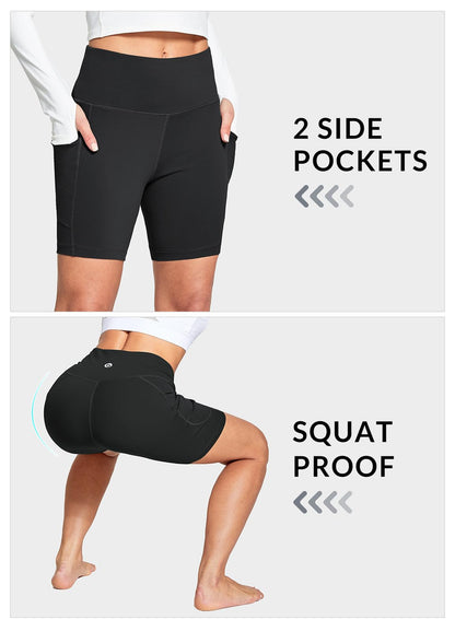 baleaf Women's 6" High Waisted Biker Shorts Gym Workout Yoga Running Athletic Spandex Shorts with Pockets Black M