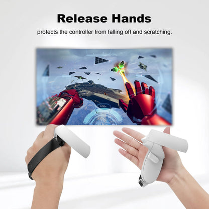 AMVR Touch Controller Grips for Oculus Quest 2 - Adjustable Leather Hand Straps with Battery Door Open Accessories, Meta Quest2 Elastic Handband Anti Throw, Relax Hands Enhance Holding