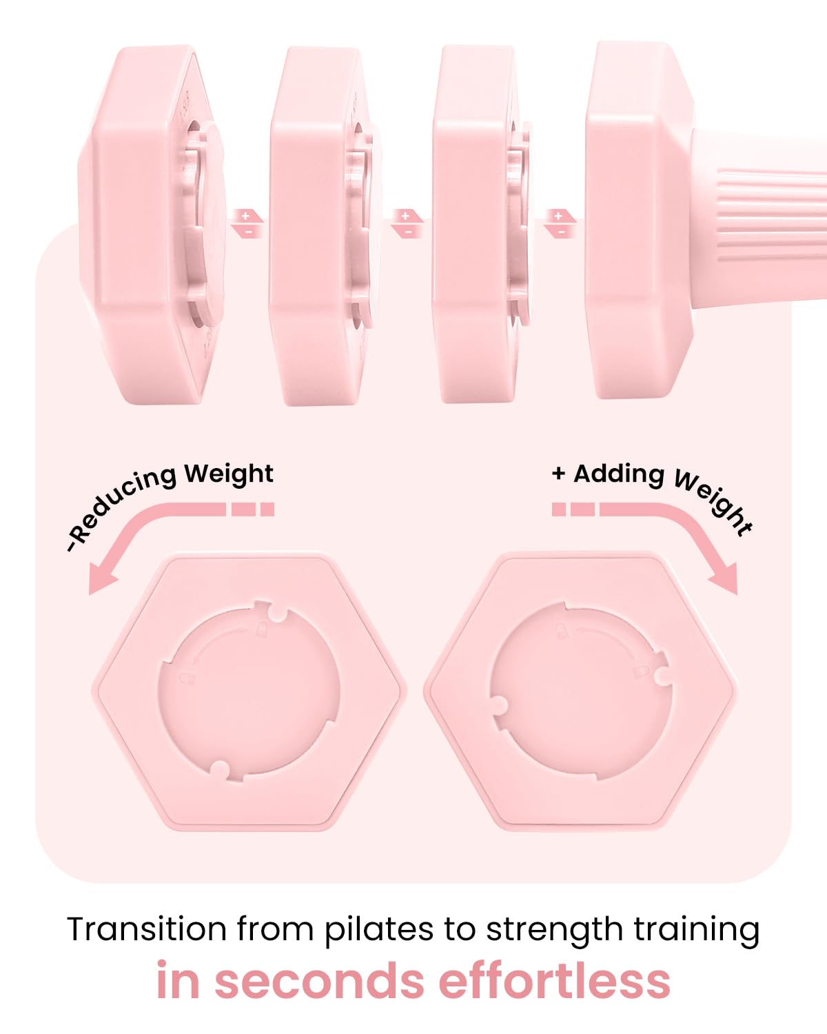 Adjustable Dumbbells Set, 4 in 1 Hand Weights Set for Women Men 10 LB Dumbbell Pair Each 2lbs 3lbs 4lbs 5lbs Weights Dumbbells Set with TPU Soft Rubber Handle for Home Gym Exercise Fitness - Pink