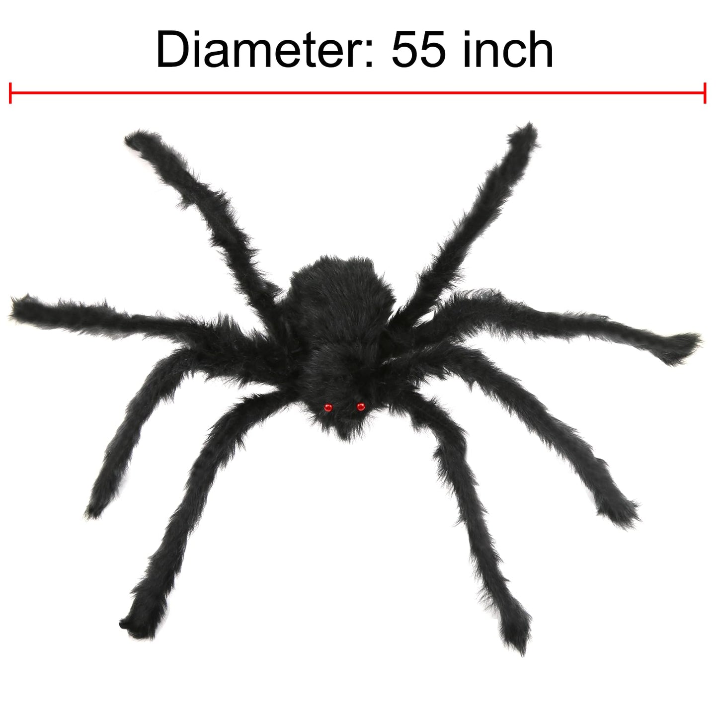 JAMIEWIN Giant Spider for Halloween Decoration 2 Pack, 55 inch Large Hairy Fake Spider Props, Scary Halloween Spider Decoration Outdoor Indoor House Party Yard