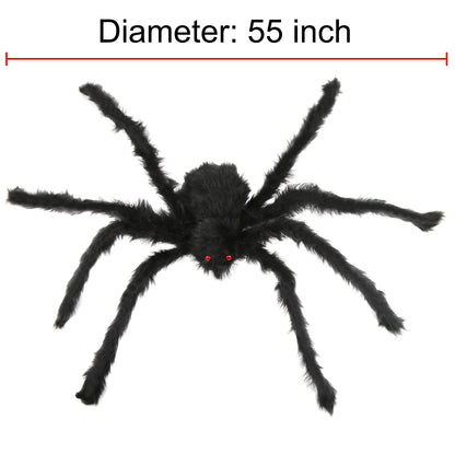 JAMIEWIN Giant Spider for Halloween Decoration 2 Pack, 55 inch Large Hairy Fake Spider Props, Scary Halloween Spider Decoration Outdoor Indoor House Party Yard