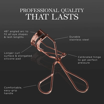 Brilliant Beauty Eyelash Curler with Satin Bag & Refill Pads - Award Winning - No Pinching, Just Dramatically Curled Eyelashes for a Lash Lift in Seconds (Rose Gold)