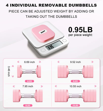 20LBS Adjustable Dumbbell Set for Women Men, 4 in 1 Free Weights Dumbbells Set Hand Weights Set Adjust Dumbbell Weight Set for Home Gym Exercise Workout Strength Training Equipments, Pink