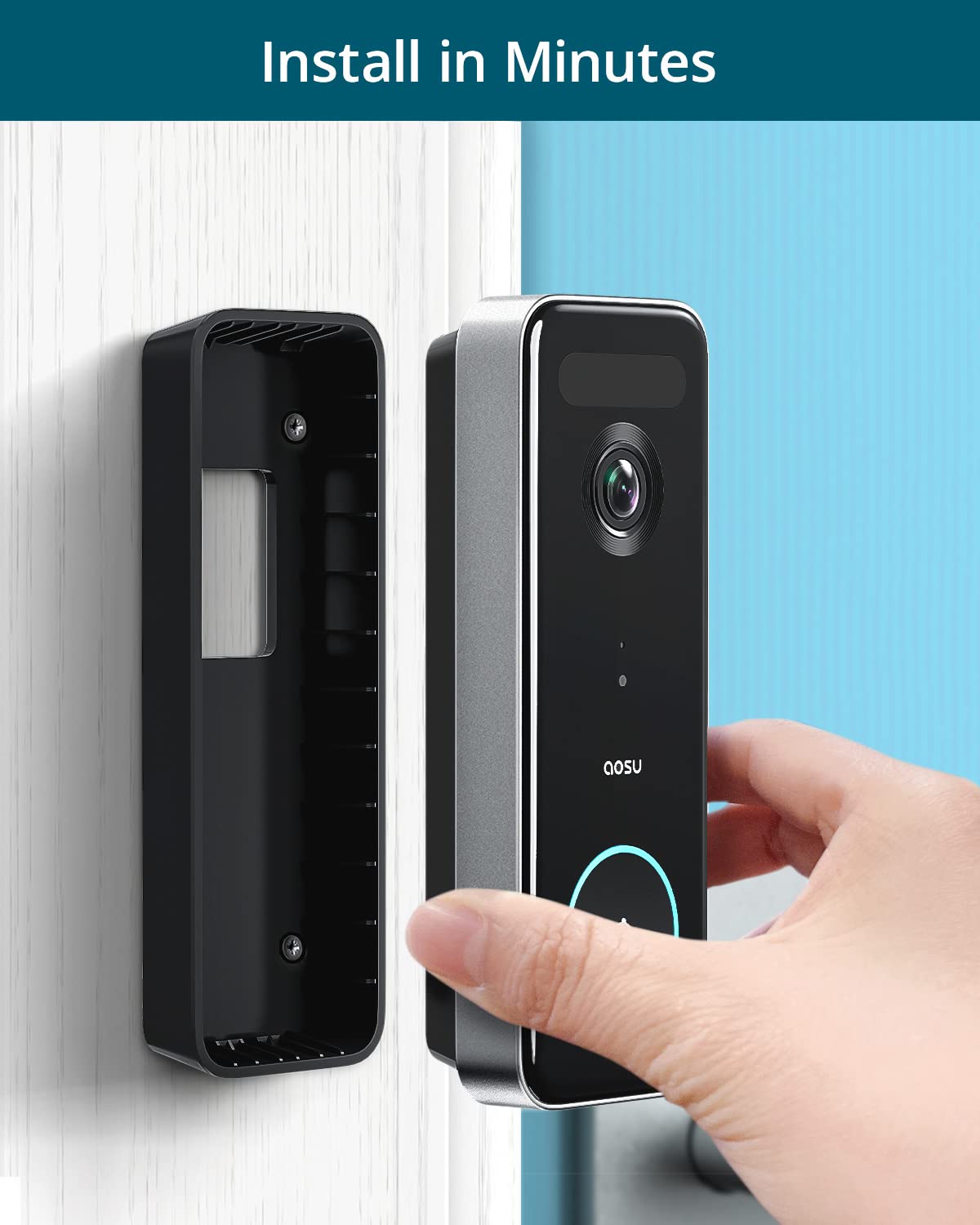 AOSU Doorbell Camera Wireless, 5MP Ultra HD, Support Local Storage, 2.4/5 GHz WiFi Video Doorbell with Homebase, Battery/Wired Powered, Work with Alexa & Google Assistant