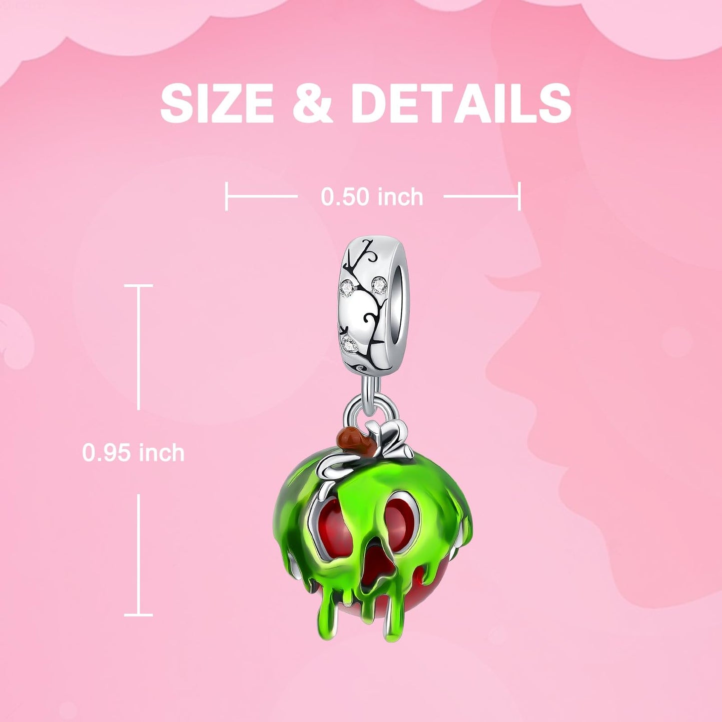 ARVALILS The Poison Apple Charm 925 Sterling Silver Charm Fits Women's Charm Bracelet & Necklace Valentine's Day Mother's Day Jewelry Gifts for Women