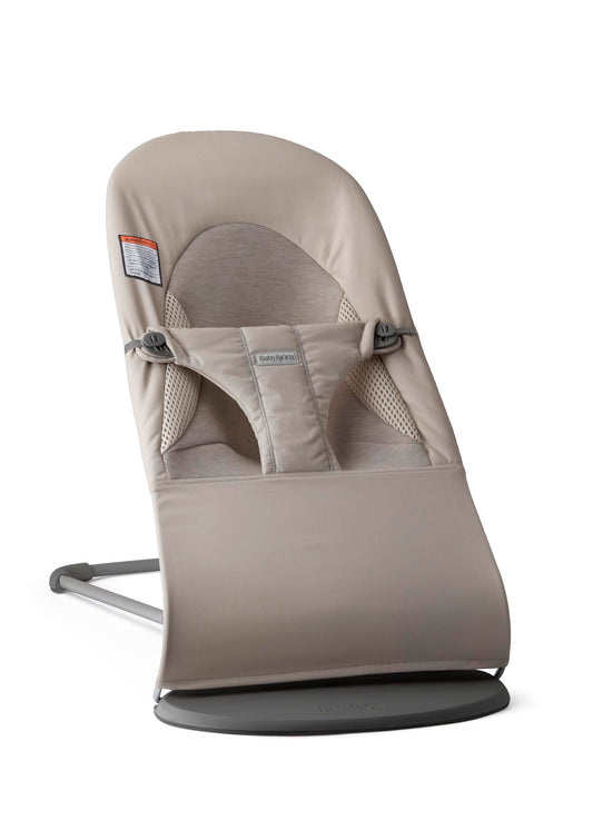 BabyBjörn Bouncer Balance Soft, Tri-Fabric, Sand Grey | 2-in-1 Adjustable Baby Bouncer Seat and Toddler Chair, Newborn to Toddler (8-29 lbs), 4 Positions, Lightweight & Portable