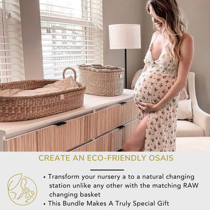 BEBE BASK Premium Baby Diaper Caddy Organizer - Artisan-Made Seagrass Basket With Cotton Divider - Award-Winning & Luxury Diaper Caddy Basket (ROSA)