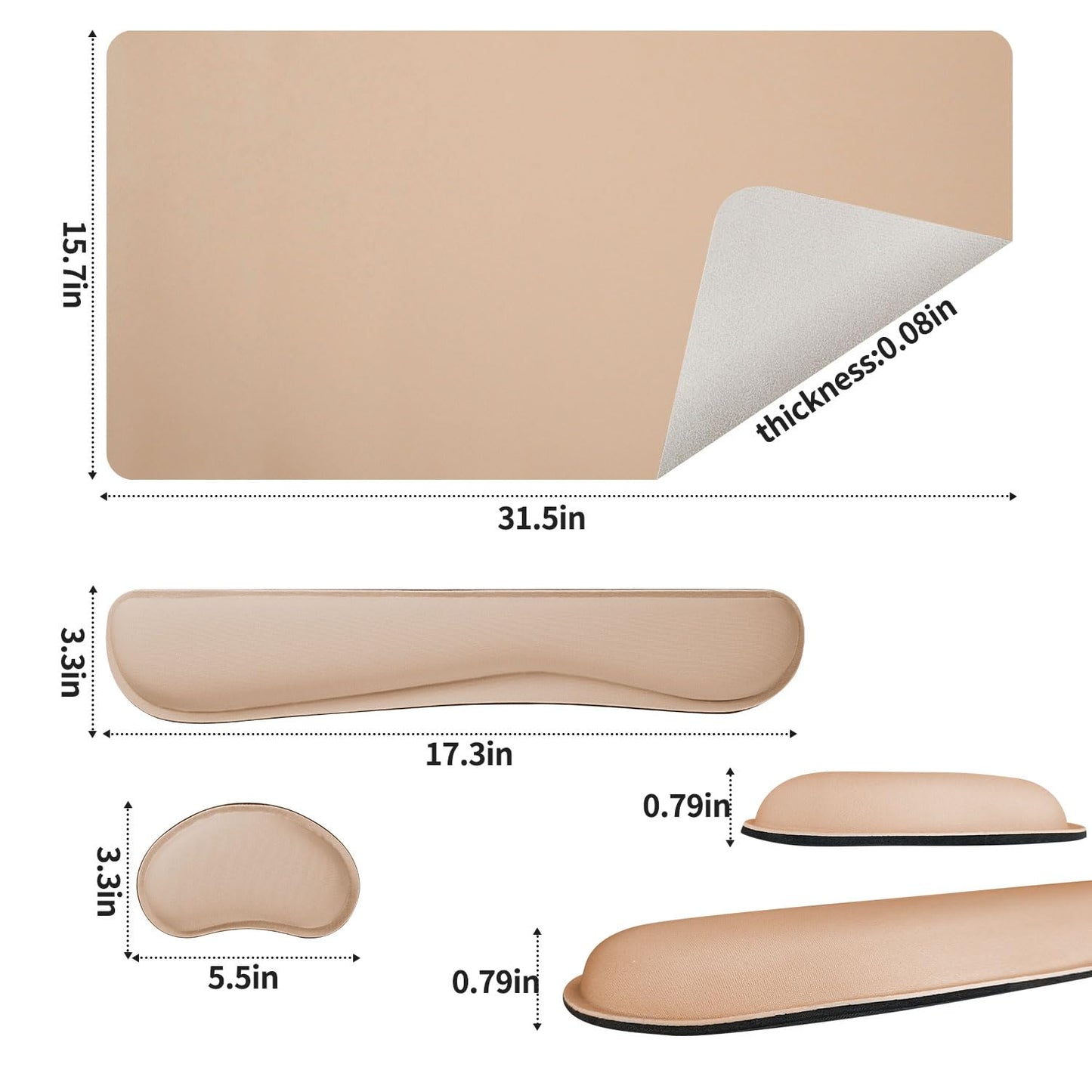 Bloss Leather Desk Pad and Keyboard Wrist Rest, Large Mouse Pad + Keyboard Pad+Mouse Wrist Support, Non-Slip Desk Mat Protector for Office, Home(31.5×15.7 Inches,Beige)
