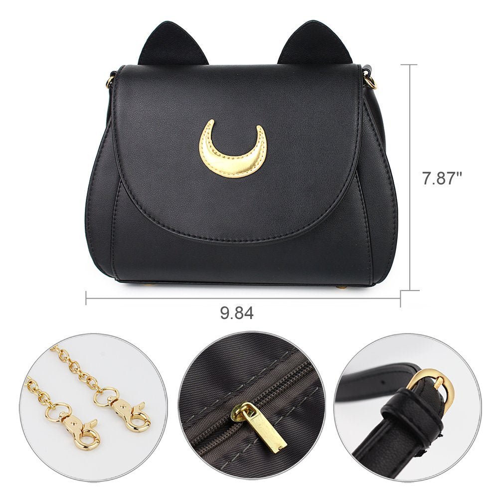 Women's Moon Purses Crossbody Bags Pu Leather Gothic Purse Cat Handbags Girls Black Shoulder Bags