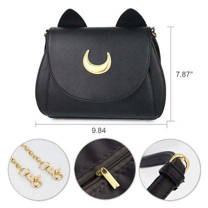 Women's Moon Purses Crossbody Bags Pu Leather Gothic Purse Cat Handbags Girls Black Shoulder Bags
