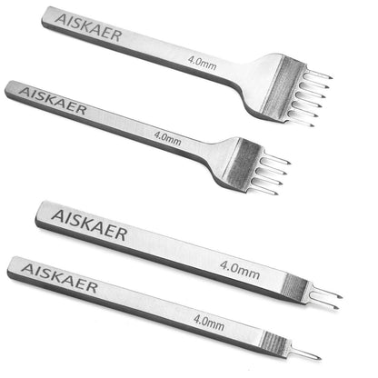 Aiskaer Leather Stitching Punch Set, Diamond Chisel Tools, 4mm White Steel 1/2/4/6 Prong for Leather Craft DIY