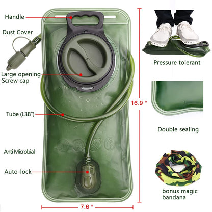 Hydration Bladder, 3L Water Bladder for Hiking Backpack, BPA-Free Leak Proof Water Reservoir Storage Bag, Water Pouch Hydration Pack Replacement for Camping Cycling Running, Military Green