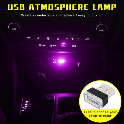 Augeny 4 PCS USB LED Car Interior Atmosphere Lamp, Plug-in USB Decor Night Light, Portable Auto Ambient Lighting Kit, Universal Vehicle Interior Accessories for Most Cars (2 Red+2 Purple)