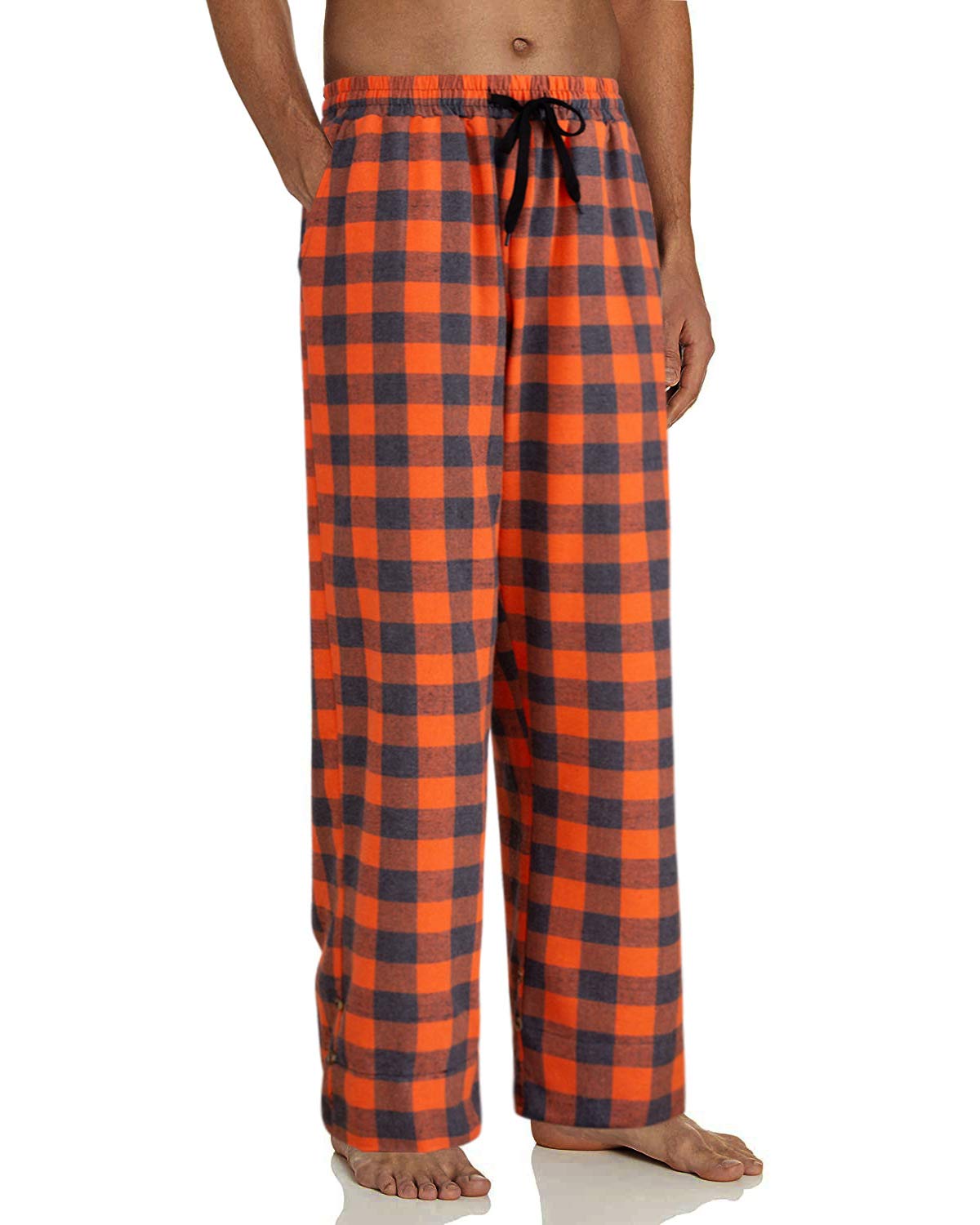 Alimens & Gentle Mens Heavyweight Flannel Plaid Pajama Pants 100% Cotton Sleep Lounge Pant Orange Grey Medium