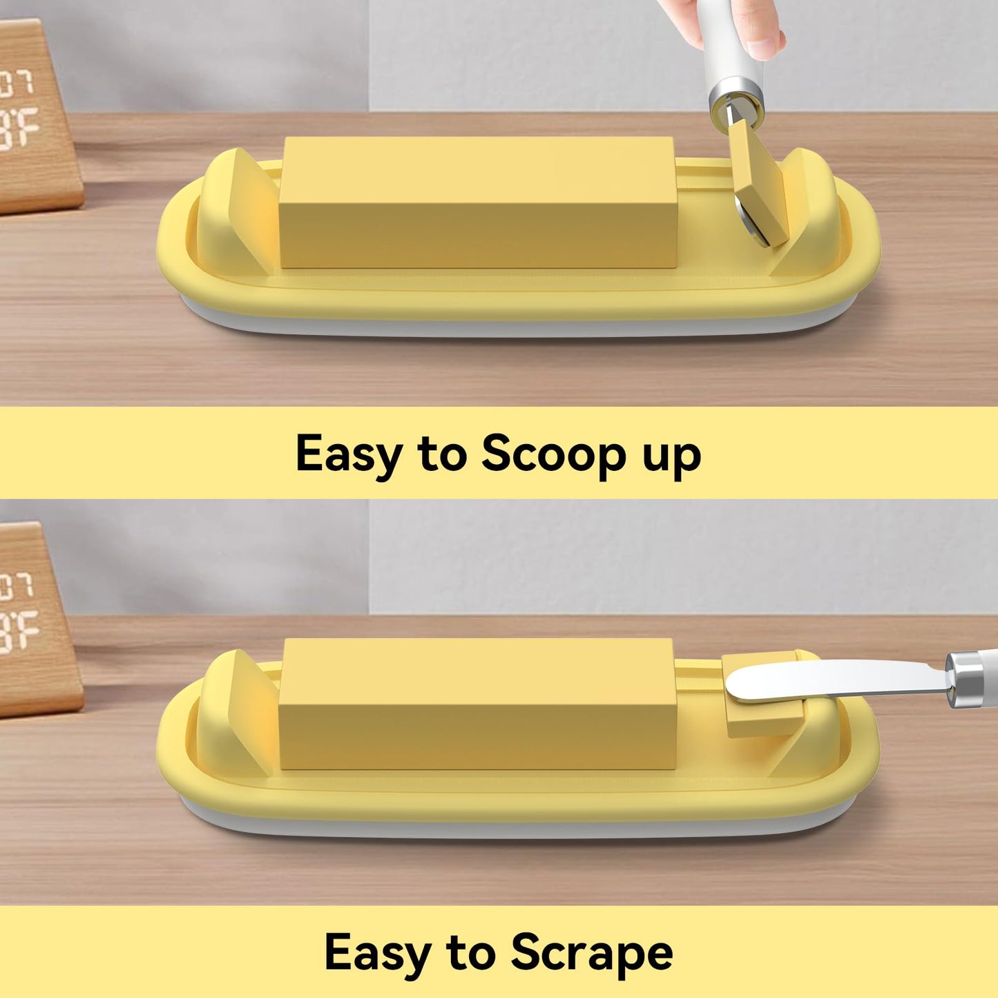 Butter Dish with Lid and Knife for Countertop and Refrigerator, Butter Stick Holder with Airtight Transparent Cover that Keeps Butter Soft