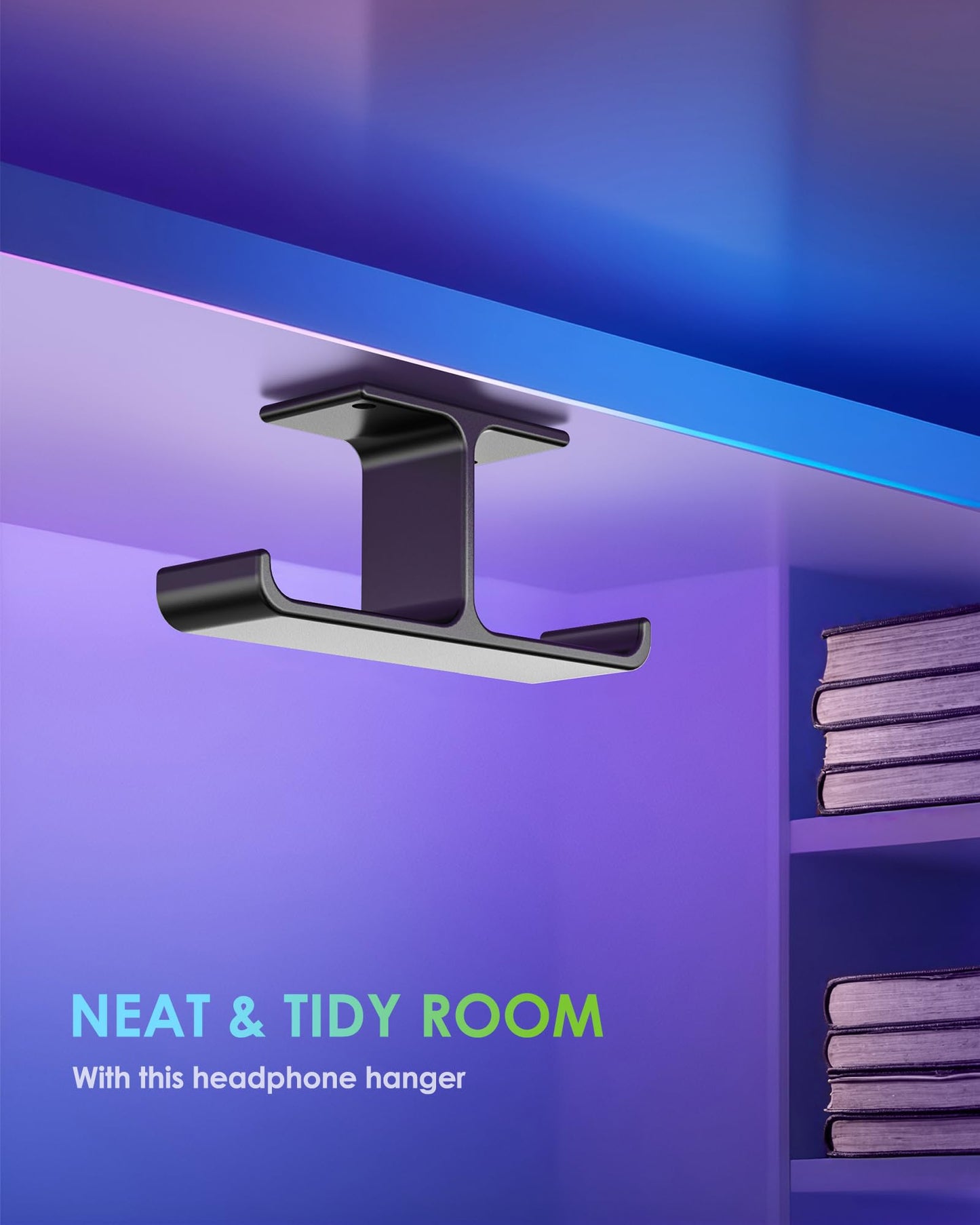 Headset Headphone Stand Hanger Under Desk Designed [Patented] Aluminum Headphone Holder Hook by Strong Adhesive & Screws Universal Compatible with PC Gaming DJ Headsets - BK701