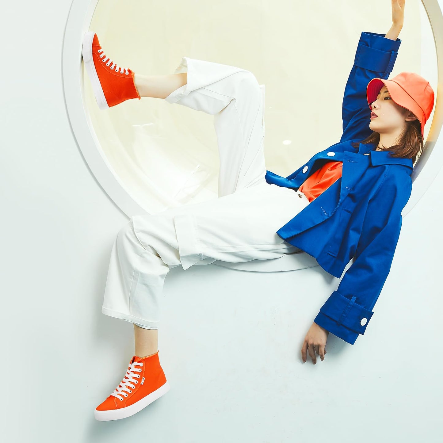 hash bubbie Women's Canvas High top Sneakers Classic Fashion High Tops Canvas Shoes Casual Tennis Shoes for Women（Orange.US7.5）