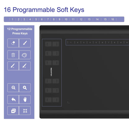 HUION Inspiroy H1060P Graphics Drawing Tablet with 8192 Pressure Sensitivity Battery-Free Stylus and 12 Customized Hot Keys, 10 x 6.25 inches Digital Art Tablet for Mac, Windows PC and Android