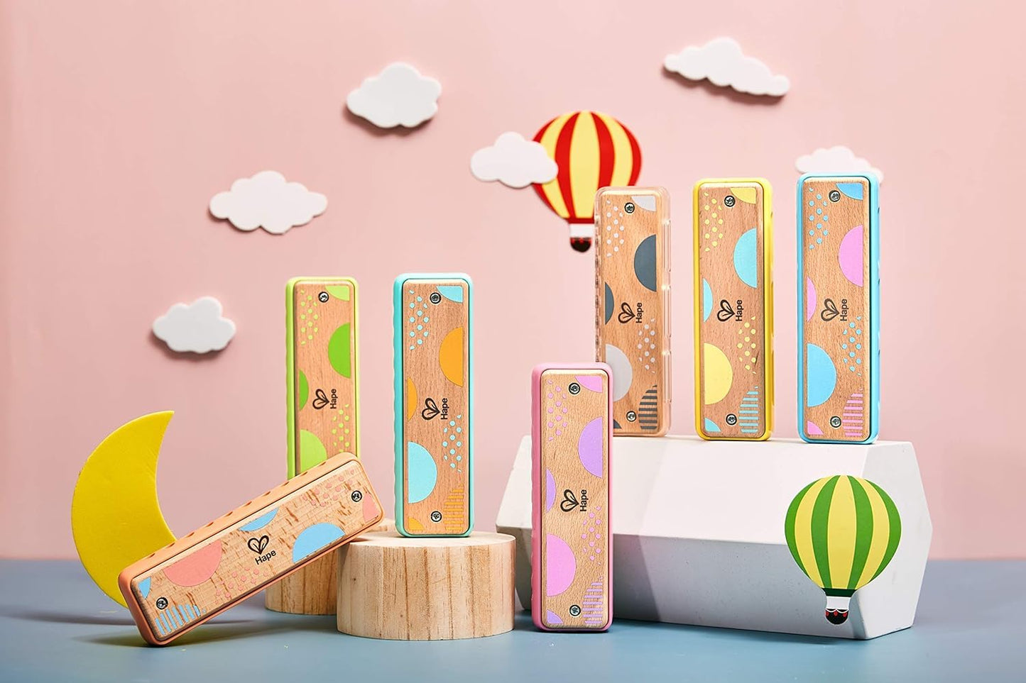 Hape Blues Harmonica | 10 Hole Wooden Musical Instrument Toy for Kids, Blue-Green (E8916)