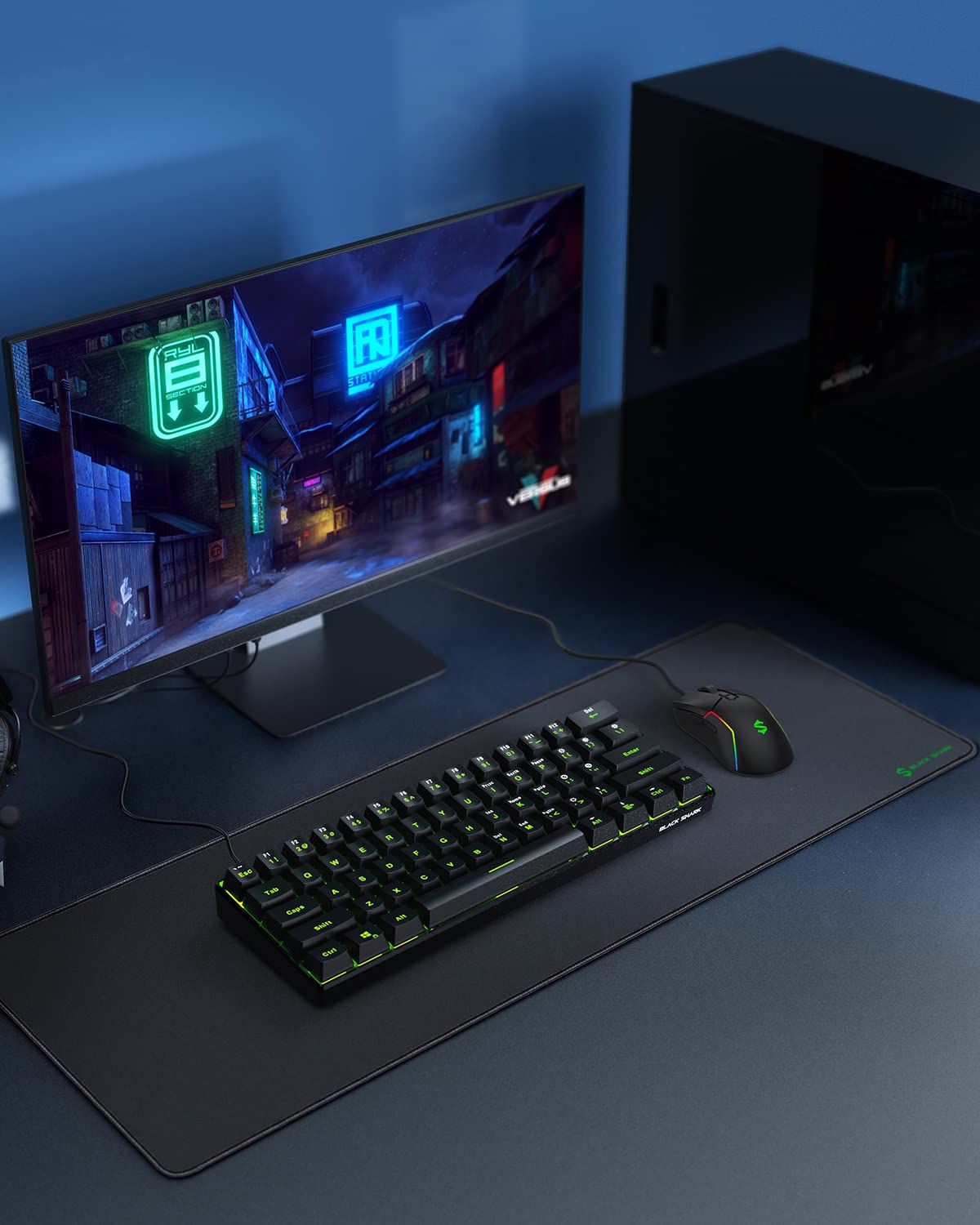 Black Shark Gaming Mouse Pad Desk Mat (31.5” x 11.8” x 0.15”) Mousepad with Superfine Fiber Surface Smooth, Non-Slip Rubber Base, Office Decor for Gamers, Office, Desk Pad Manta P2