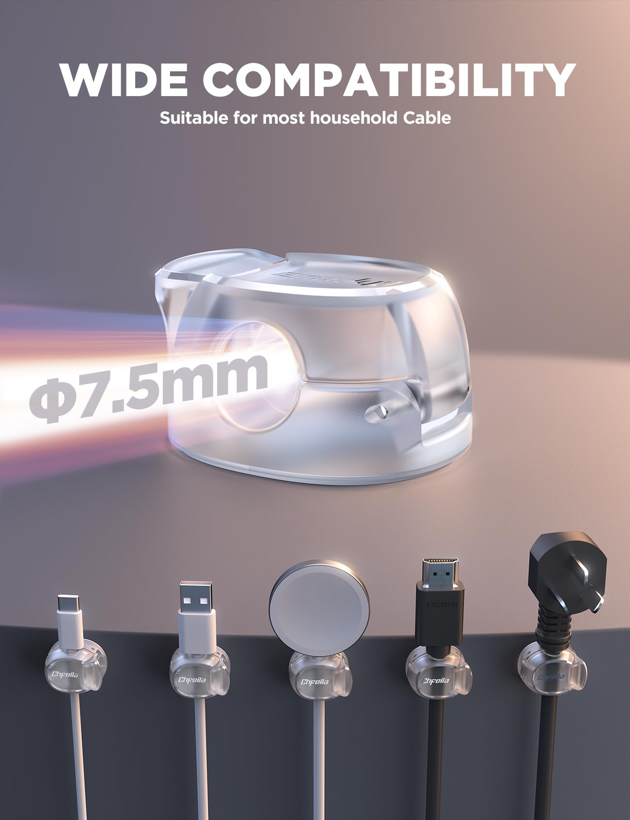 Cable Clips, Chfeila 6Pack Dual Spring Cord Organizer with Clasp Lock, [Max Stability] Desk Cable Management, Adhesive Phone Charging Wire Holder for Nightstand/Car/Wall, Office Accessories Decor