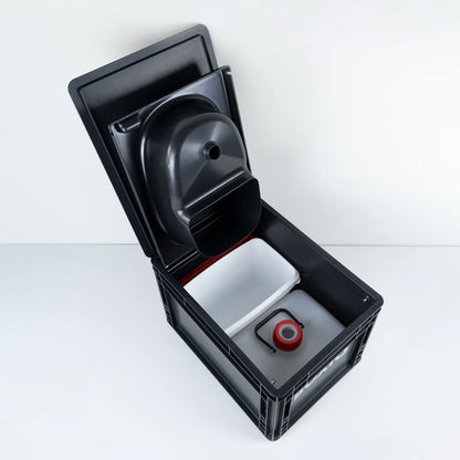 BOXIO TOILET: Portable solution for car trips, boats, hunting or outdoor adventures. Europe's good-selling composting toilet. Compact size: 15.75" x 11.8" x 11"