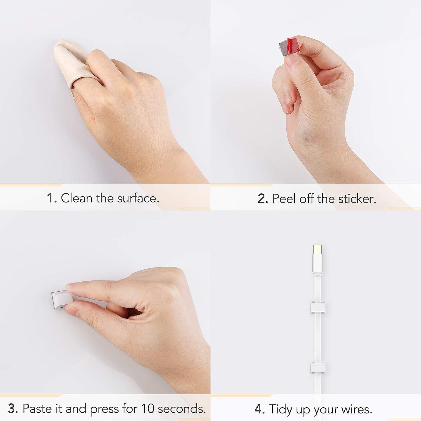 AGPTEK Ethernet Cable Clips, 100 PCS Adhesive Wire Clips, Flat Cable Holder Cord Management for Home Wall Flat Ethernet Network Cable Cord Organizer, LED Strip Attachment Wire Hook, White